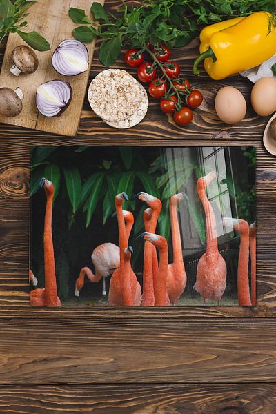 Postifull Glass Cutting Board, Thick And Unbreakable Glass - Flamingo Theme - 21*30cm - Chopping Board, Kitchen Decor