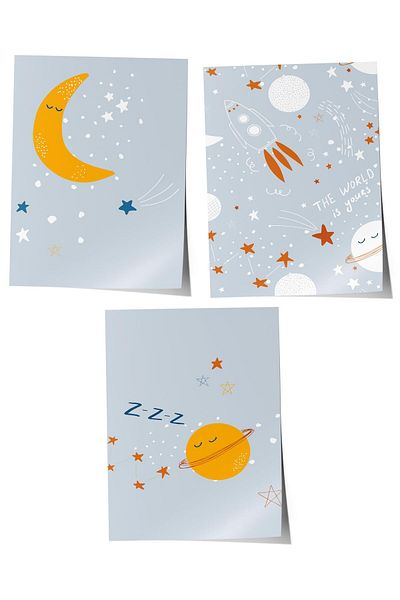 Postifull Baby Room Painting Set of 3, Baby Room Wall Decor, Kids Room Decor, Frameless Poster