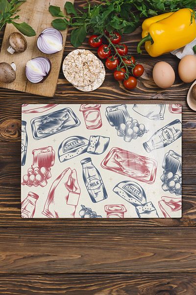 Postifull Vintage Glass Cutting Board, Thick And Unbreakable Glass, Chopping Board, Kitchen Presentation Board - 21*30cm