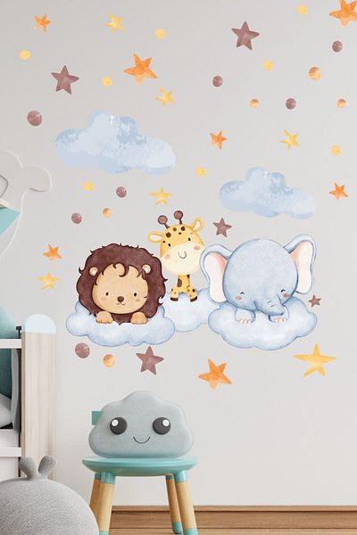 Postifull Kids Baby Room Sticker Set, Animals Themed Wall Decor, Kids and Baby Room Wall Sticker