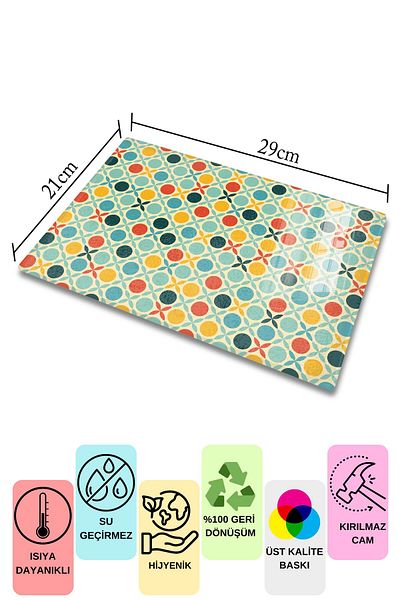 Postifull Vintage Glass Cutting Board, Thick And Unbreakable Glass, Chopping Board, Kitchen Presentation Board - 21*30cm