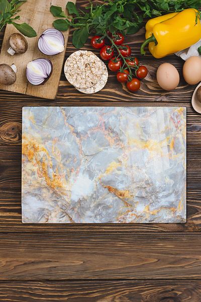 Postifull Glass Cutting Board, Thick And Unbreakable Glass - Marble Theme - 21*30cm - Chopping Board, Kitchen Decor