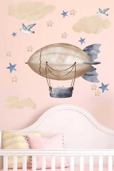 Postifull Set de autocolante pentru camera bebelușului pentru copii, baloane zburătoare și tematică cer, autocolant Boho și perete moale