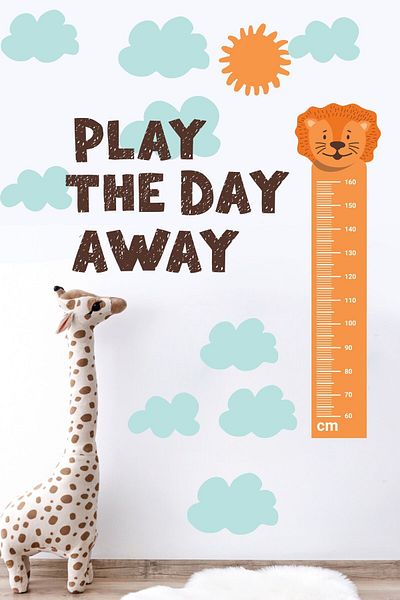 Postifull Kids Room Sticker Set, Cloudy Door Side Height Chart Wall Decor, Kids Room Wall Sticker