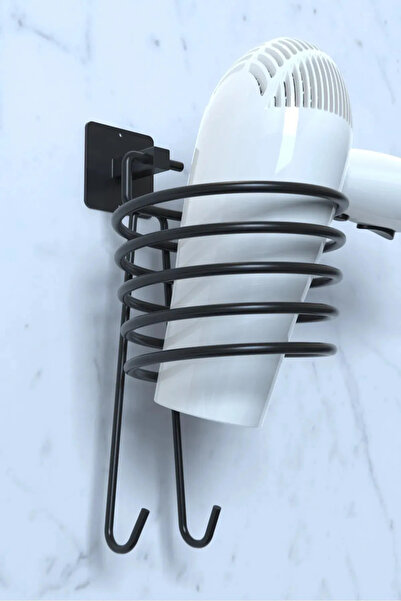 CEPHOME Αυτοκόλλητη μαύρη μεταλλική βάση για πιστολάκι με 2 κρεμάστρες