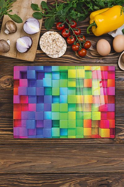 Postifull Glass Cutting Board - Colorful Theme - 21*30cm - Chopping Board - Aesthetic, Decorative Presentation Board