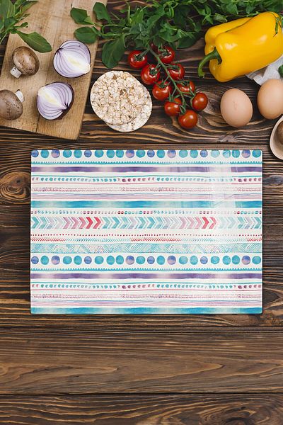 Postifull Glass Cutting Board, Thick And Unbreakable Glass - Boho Theme - 21*30cm - Chopping Board, Kitchen Decor