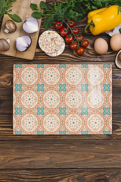 Postifull Vintage Glass Cutting Board, Thick And Unbreakable Glass, Chopping Board, Kitchen Presentation Board - 21*30cm
