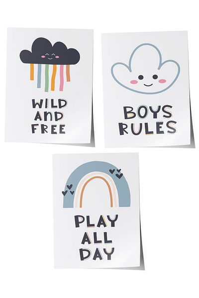 Postifull Set de 3 picturi pentru camera bebelușului, decor de perete pentru camera bebelușului, decor camera copiilor, poster fără cadru
