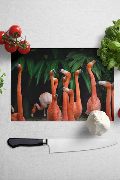 Postifull Glass Cutting Board, Thick And Unbreakable Glass - Flamingo Theme - 21*30cm - Chopping Board, Kitchen Decor