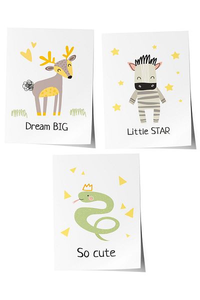 Postifull Baby Room Painting Set of 3, Baby Room Wall Decor, Kids Room Decor, Frameless Poster