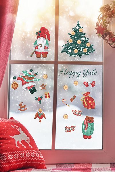 Postifull Set de autocolante de Anul Nou, ornament de Anul Nou de Anul Nou, decor de Anul Nou, autocolant de decorare pentru uși, perete și sticlă