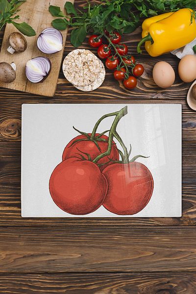 Postifull Glass Cutting Board, Thick And Unbreakable Glass, Vintage Tomato, 21*30cm - Chopping Board, Kitchen Decor