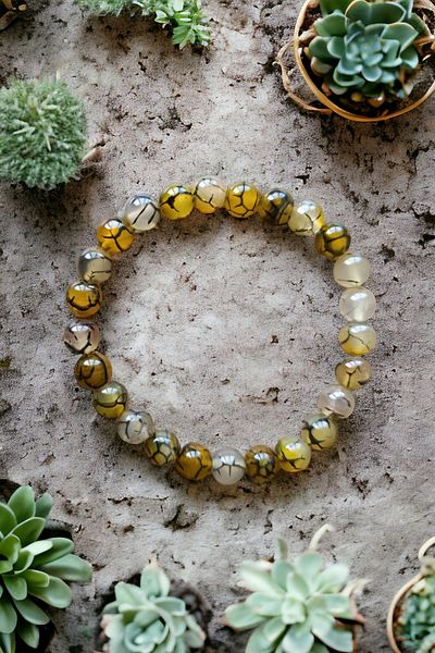 MGA DOĞAL TAŞ Original Patterned Agate Stone Bracelet - Natural Stone Jewelry Set