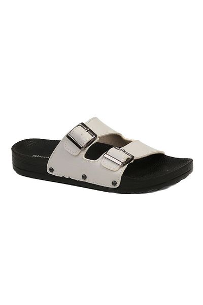 Pierre Cardin Cream Colored Orthopedic Women's Slippers - Daily Buckle and Adjustable