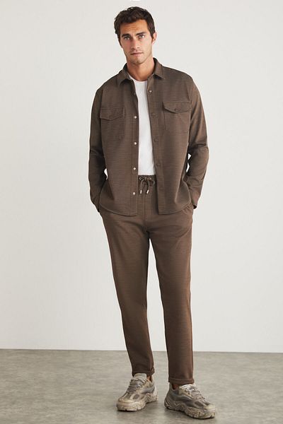 GRIMELANGE Walsh Herren-Hose im Piqué-Look, aus Spezialstoff, flexibel, mit doppeltem Bein, schnurgebunden, beige Hose mit elastischem Bund