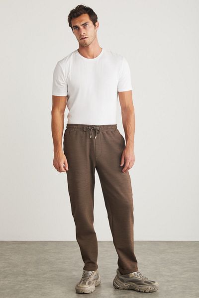 GRIMELANGE Walsh Herren-Hose im Piqué-Look, aus Spezialstoff, flexibel, mit doppeltem Bein, schnurgebunden, beige Hose mit elastischem Bund