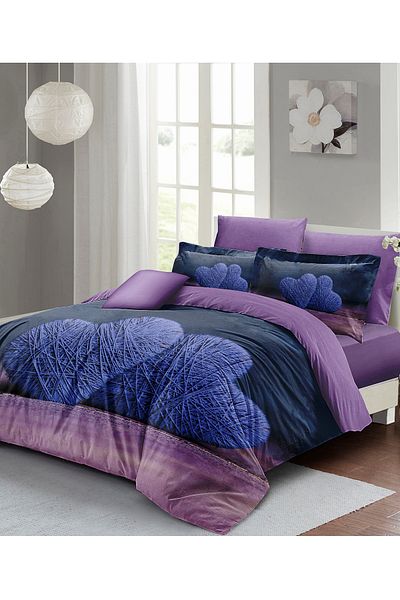 MonoHome King Size 3D Cotton Satin Duvet Cover Set - Wool Heart, Double, 220X240Cm