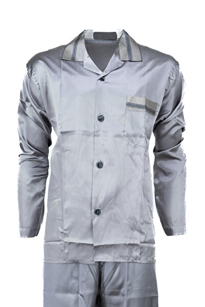 Oppland Ανδρικό κλασικό μοντέλο σατέν νυχτικό πουκάμισο Premium μεταξένιο σατ...