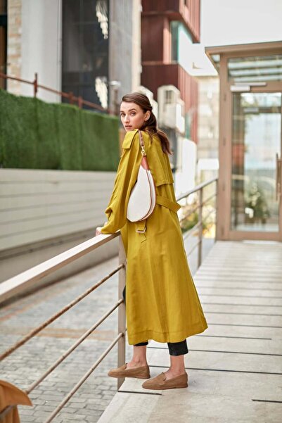 Garzia İtalia Apolet Detaylı Kemerli Keten Trençkot