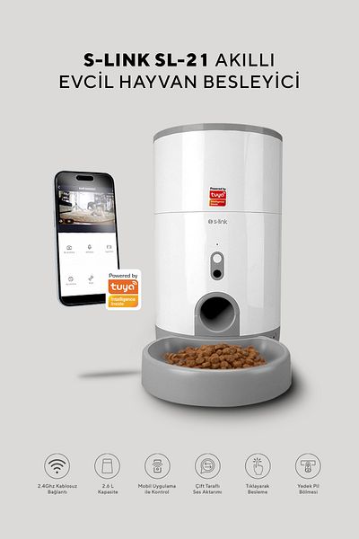 S-LINK SL-21 Automatic Feed Container 2.6l Capacity 720p Camera Cat Dog Feeder