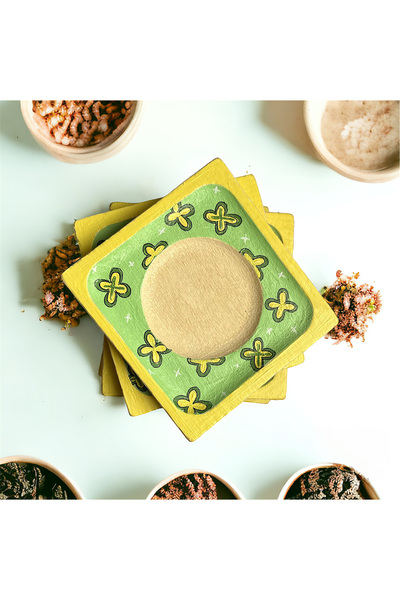 pinaart 6 Adet Özel Tasarım Doğal Bambu Kare Altlık, Kare Çay Tabağı