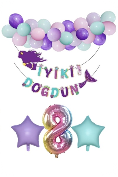 BİDOLUMUTLULUK Deniz Kızı Konsept Metalik Balon Seti Parti Doğum Günü Konsept...