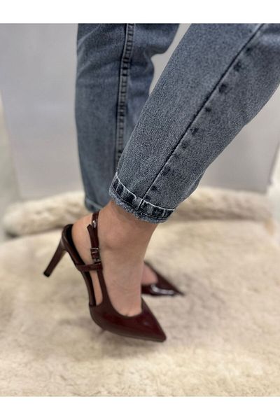 Pine Cone Patent Leather Open Back Heeled Shoes