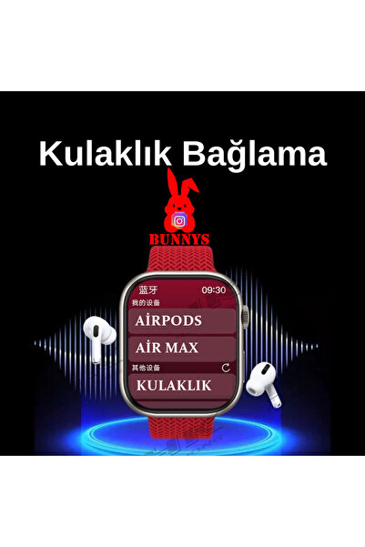 Bunnys Samsung Galaxy A90 Uyumlu Akıllı Saat ULTRA MAX 2024 Kordon Hediyeli Amoled Ekran