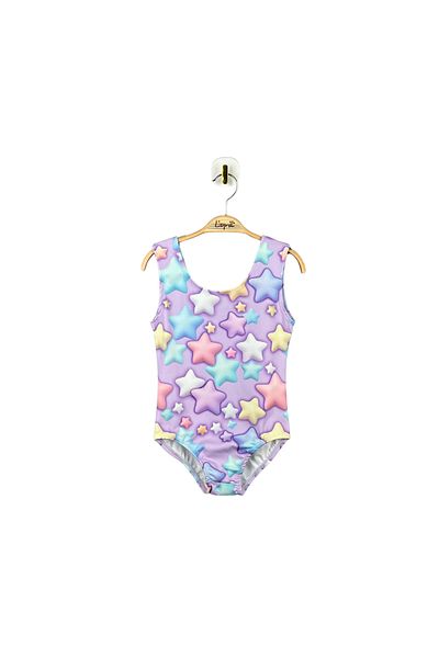 LULLY KİDS Lully Kids Girl Lilac Star Patterned Swimsuit