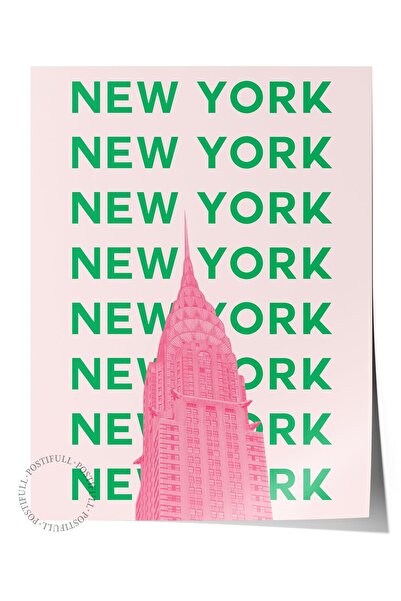 Postifull Çerçevesiz Poster İllüstrasyon Şehir - New York, Şehirler Serisi, Duvar Posteri, HD Baskı, Kalın Arş