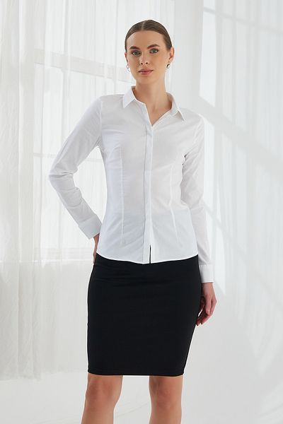 ModaPlaza Γυναικείο Slim Fit απλό λευκό πουκάμισο
