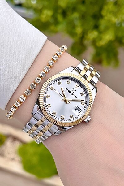 Daniel Klein Altın Metalik Renk 2 Yıl Garantili Takvimli Kadın Kol Saati ve B...