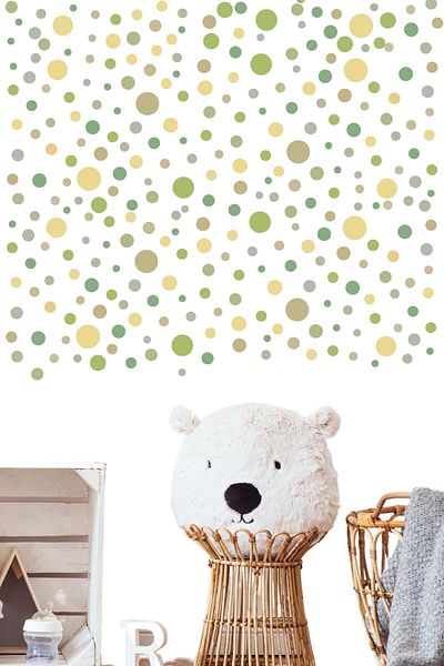 Postifull Baby Room Sticker Set Wall Decoration, Green & Gray Polka Dot Pattern, Children's Room Wall Sticker