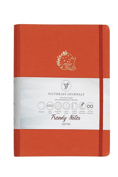 Victoria's Journals Canvas Hidden Spiral Gilded Hard Cover Dot Notebook, 16x22.5 cm, Orange