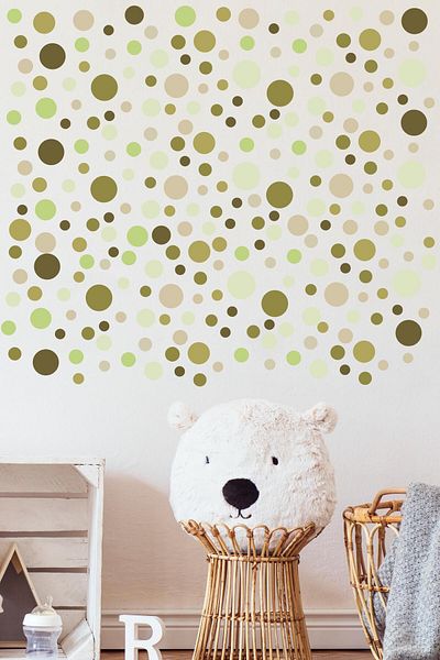 Postifull Baby Room Sticker Set Wall Decoration, Green Polka Dot Pattern, Children's Room Wall Sticker