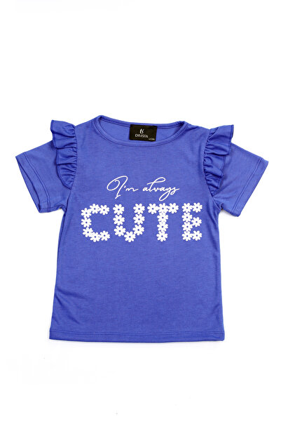 DİVİSTA Kız Çocuk Mavi Renk Kısa Kollu Baskılı T-Shirt