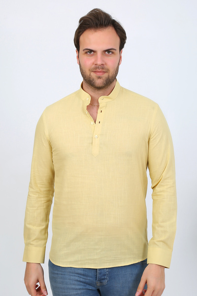 SAMSA Richter Collar Three Buttons Slim fit Linen Men's Shirt Easy to Iron