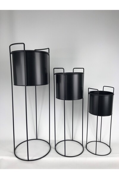 Genel Markalar Ayaklı Metal Çiçek Saksılık 3'lü Siyah