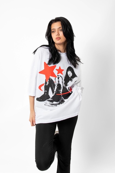 Bak Moda Біла оверсайз унісекс футболка - з принтом Star Girl