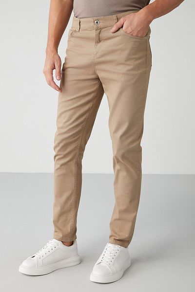 GRIMELANGE Raves Men's Chino Cotton Elastane Fabric Beige Trousers