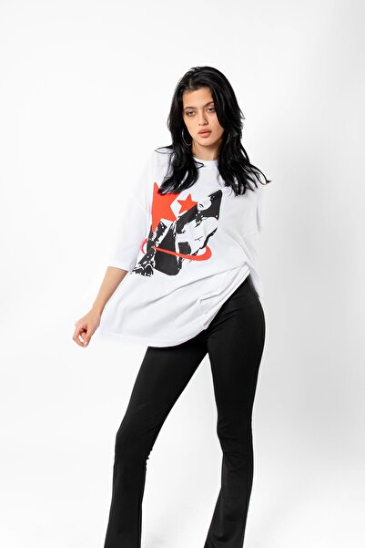 Bak Moda Біла оверсайз унісекс футболка - з принтом Star Girl