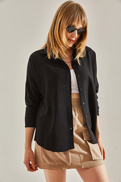 Bianco Lucci Černá lněná dámská košile - více vzorů, Model60131019