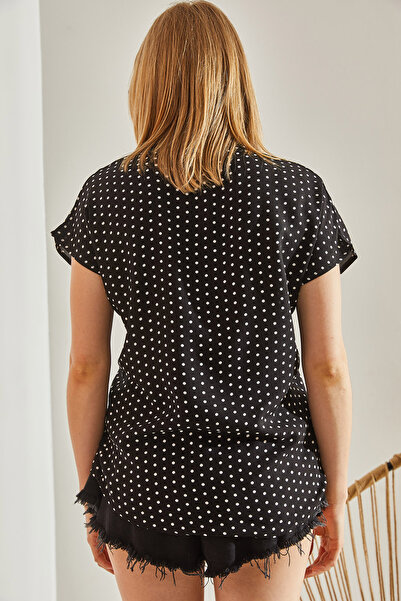 Bianco Lucci Černá-ecru viskózová košile s krátkým rukávem40831005