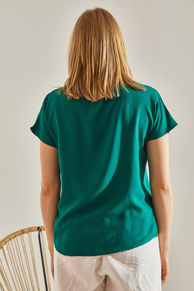 Bianco Lucci Γυναικείο πουκάμισο βισκόζης με πράσινο κοντομάνικο σχέδιο40831005