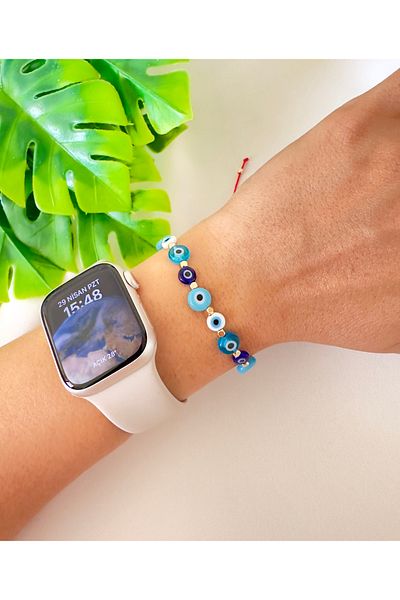 Atelier Çağla Glass Evil Eye Beaded Cubed Bracelet