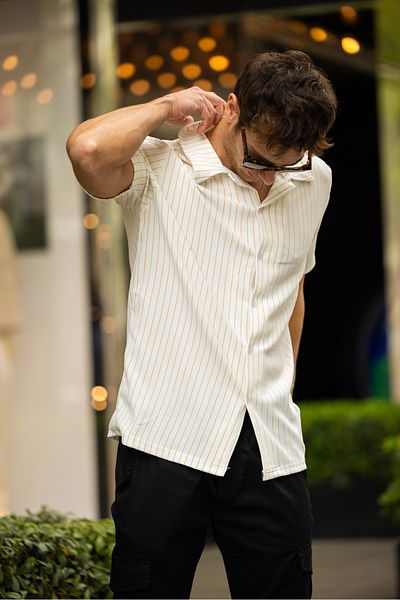3MODA Ανδρικό ριγέ κοντομάνικο πουκάμισο oversize