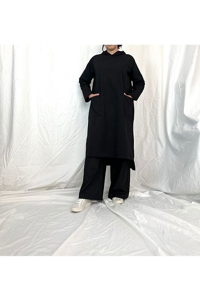 EMZEYN Black Hooded Tunic with Pockets