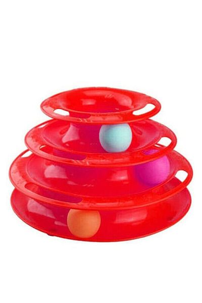 TİNEKE Tower of Tracks Red Round Cat Toy - Collective Fun