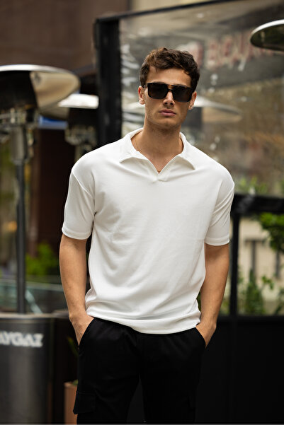 3MODA Erkek V Yaka Oversize Fitilli T-shirt